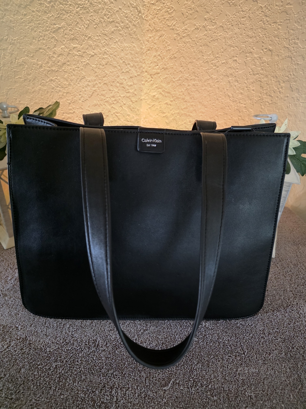 Calvin Klein Smooth Black Tote with Dual Straps